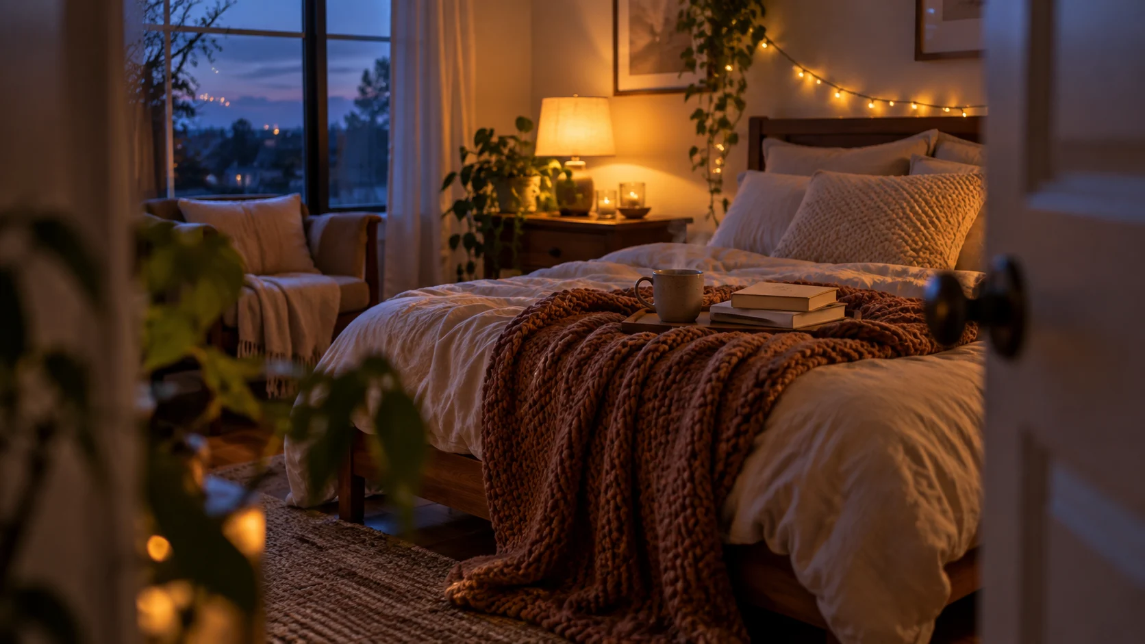 Blue hour reading scene
