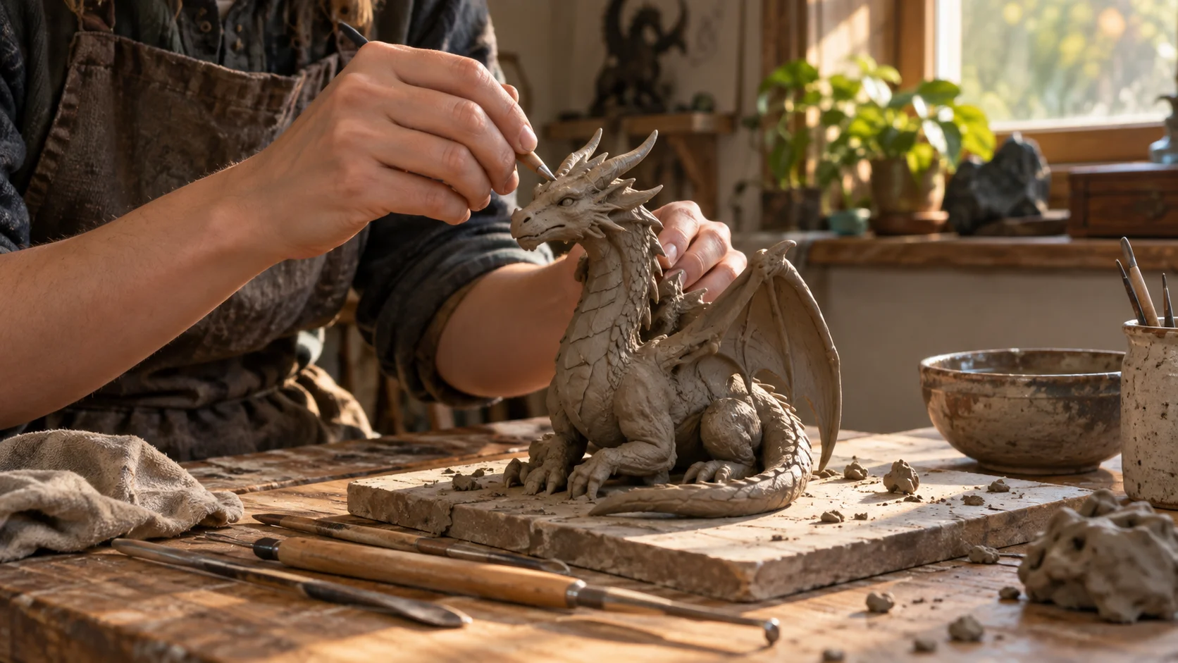 Sculpting clay dragon for 515 Dragon Names by Color, Element, and Temperament trivia