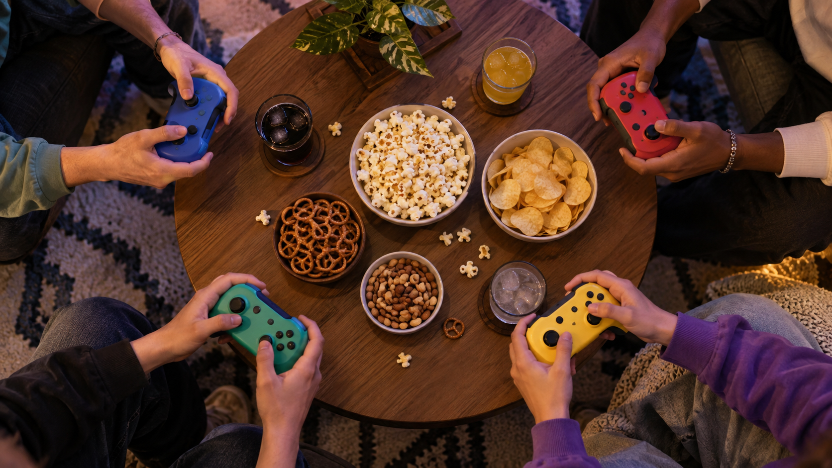 Colorful generic controllers arranged for multiplayer