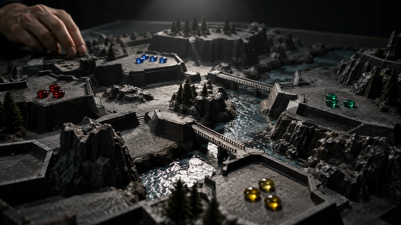 Colored markers on a tactical terrain model