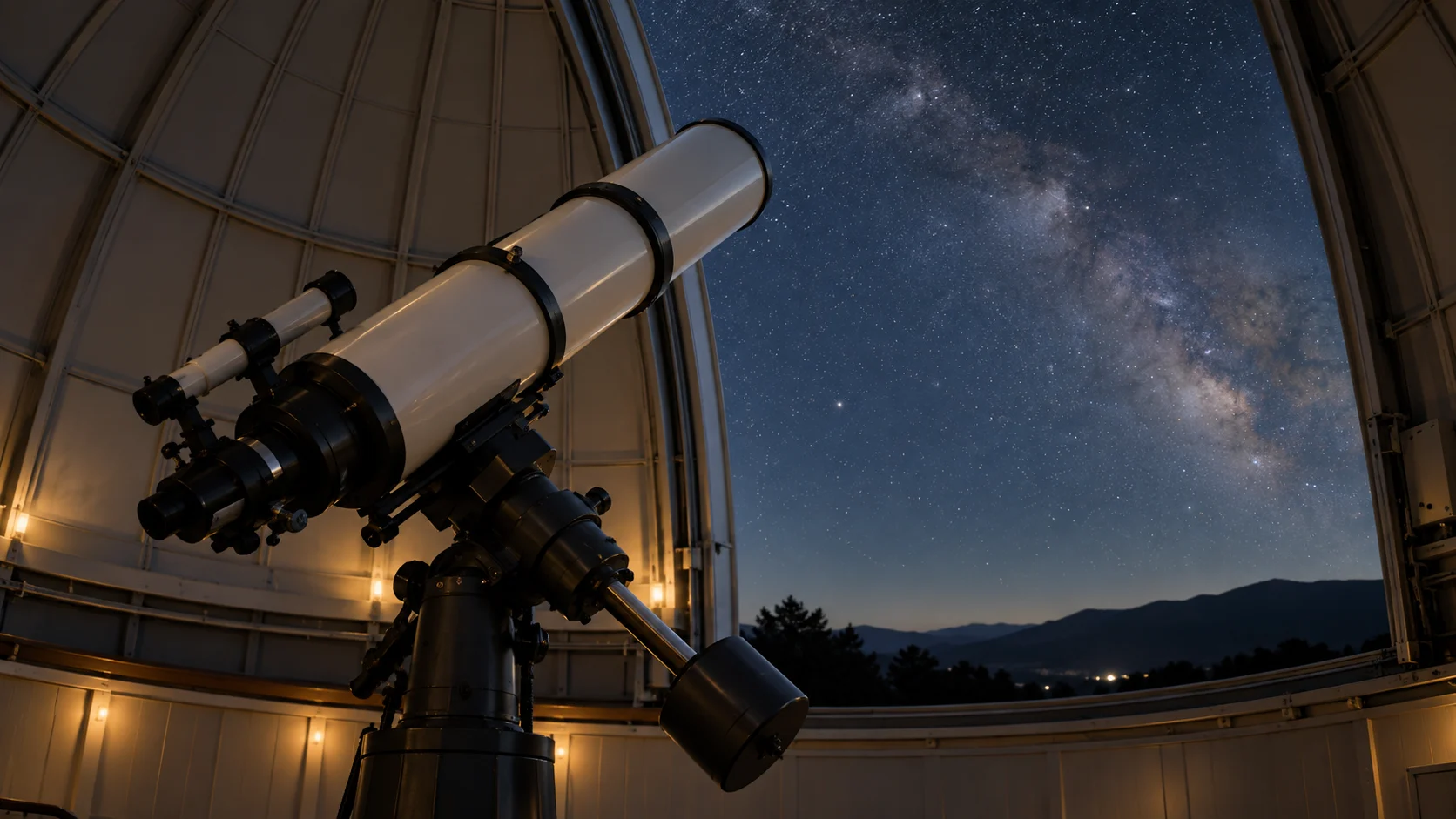An observatory dome opens beneath a clear field of stars.