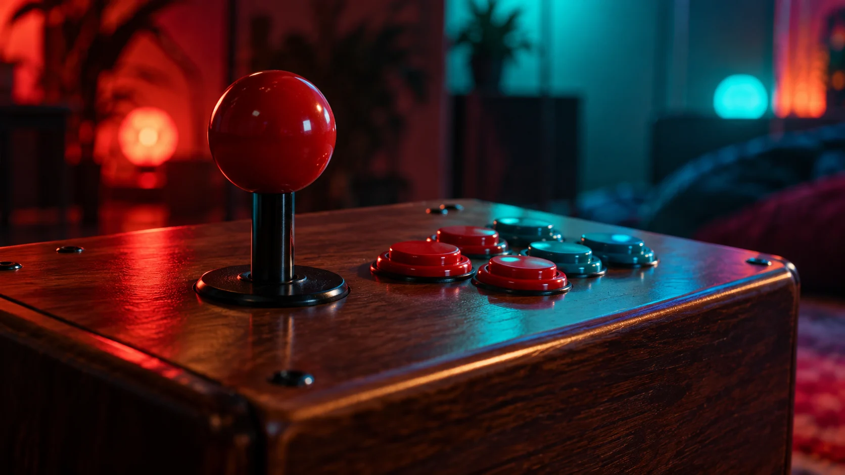 Colorful tabletop arcade controls without markings
