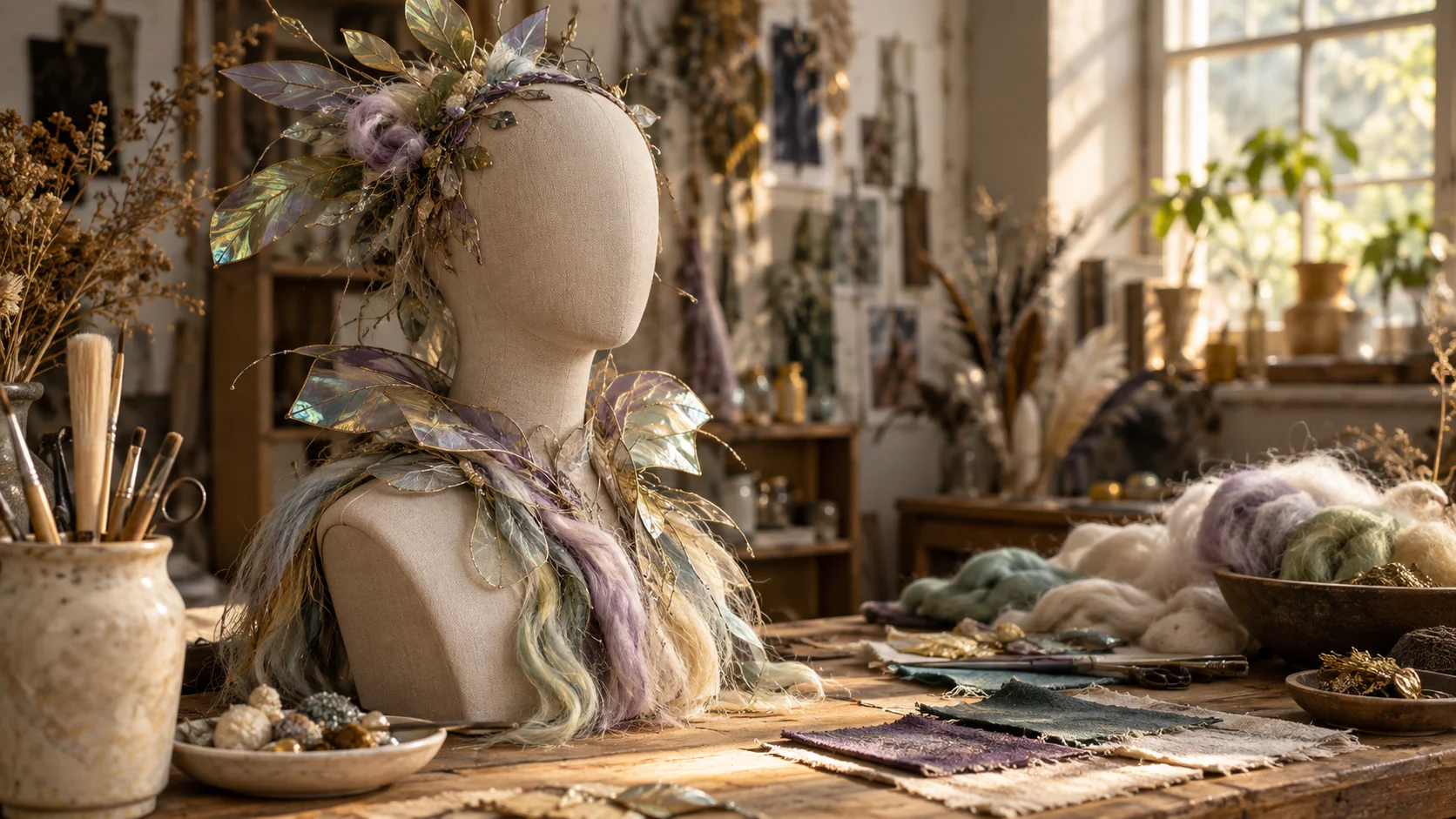 Mannequin with handmade fantasy accessories