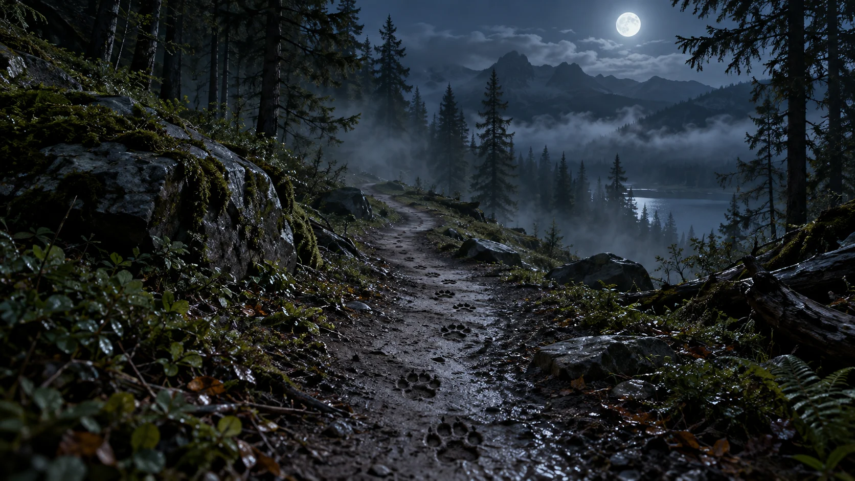 Moonlit wolf trail for 415 Werewolf Names for Packs, Alphas, and Lone Wolves trivia
